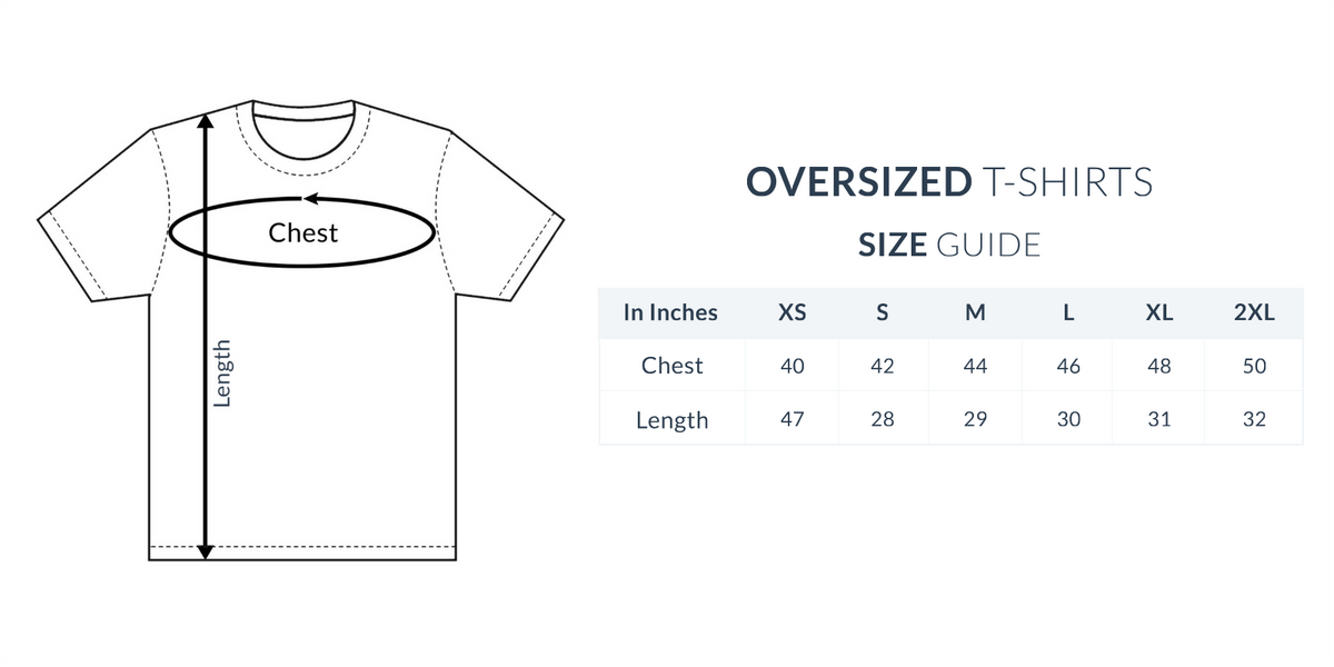 Oversized Tshirts SUN print(back side) - Size Guide