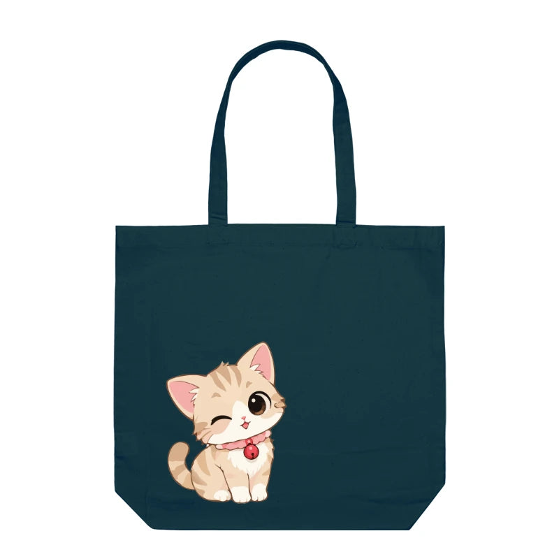 Tote Bags Cat Print - Navy Blue